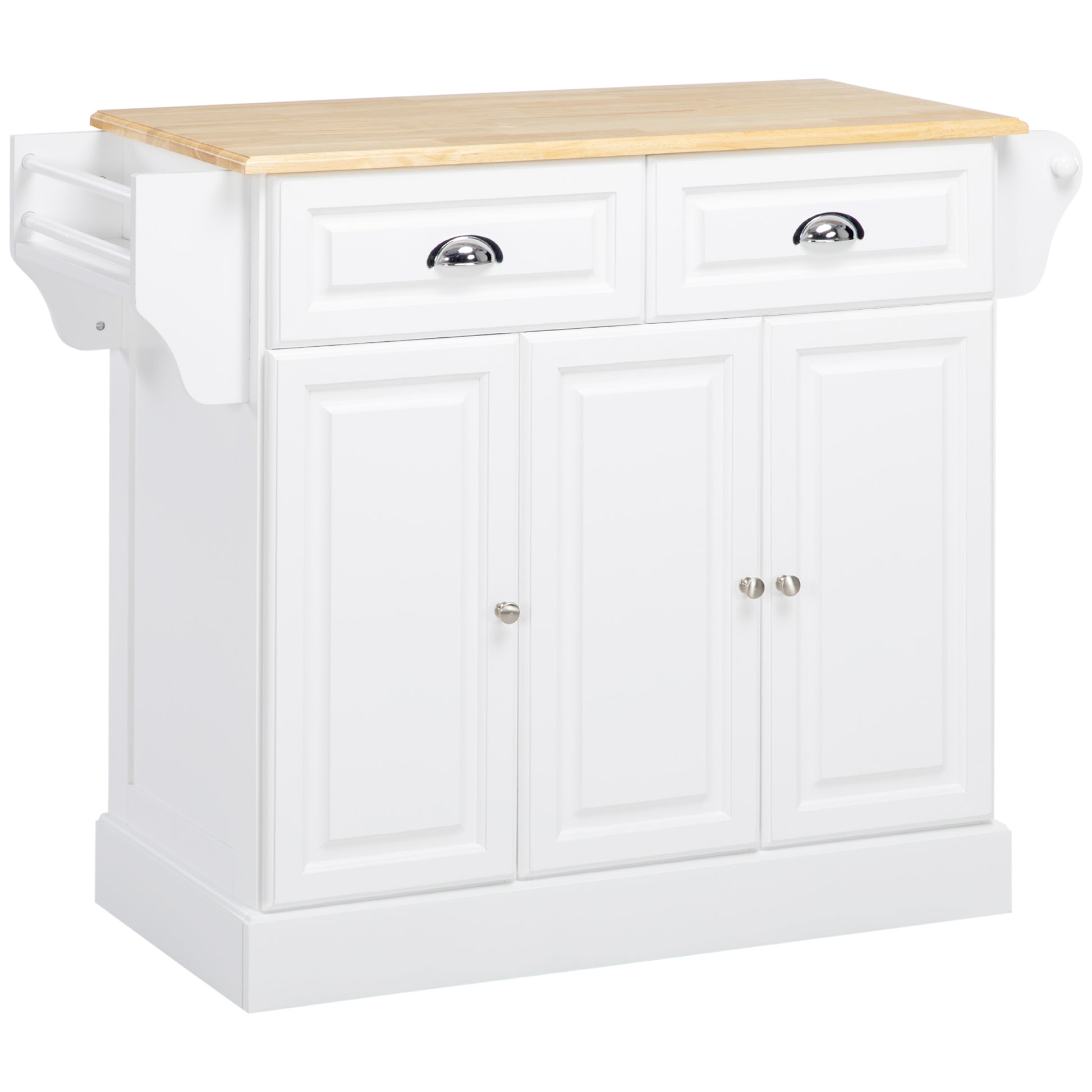 Kitchen Island Cart with Wheels Multi-Purpose Cart with 2 Drawers 3 Doors Towel Rack and Spice Rack for Dining Room 110x45x91 cm White