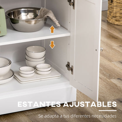 Kitchen Island Cart with Wheels Multi-Purpose Cart with 2 Drawers 3 Doors Towel Rack and Spice Rack for Dining Room 110x45x91 cm White