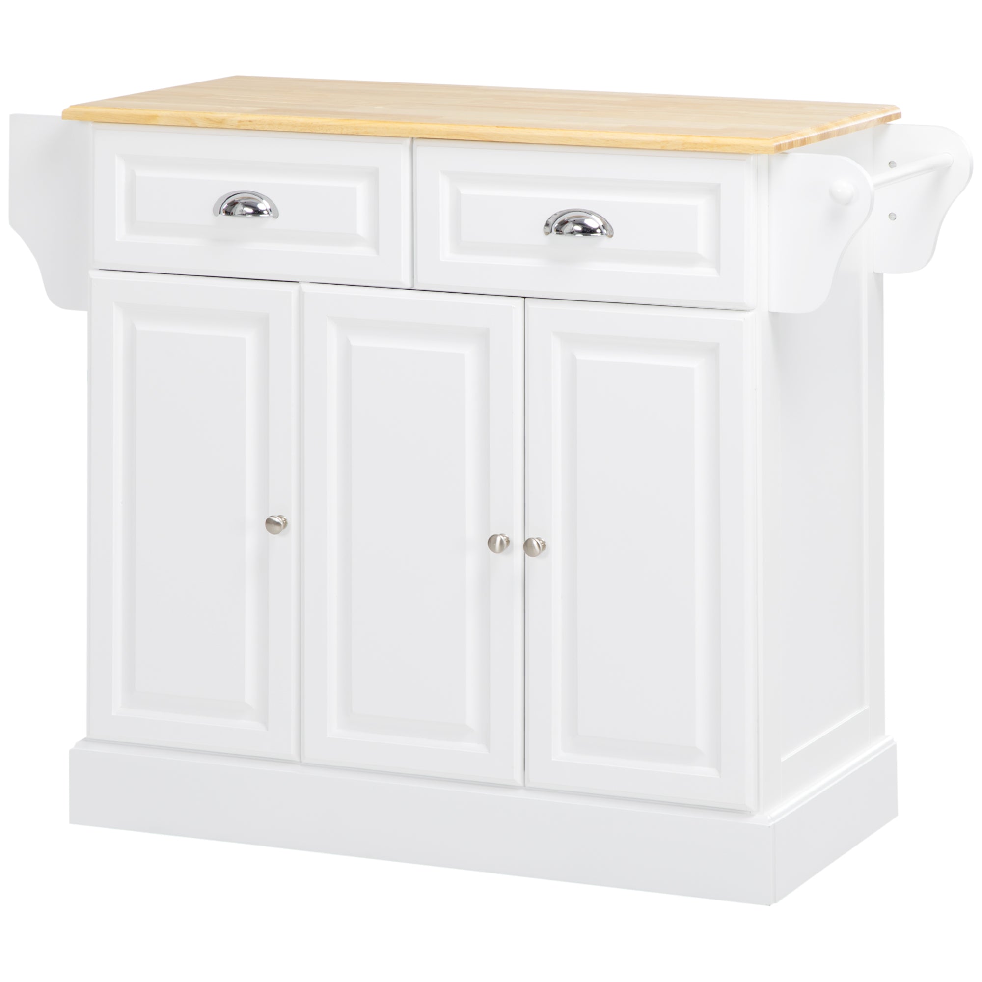 Kitchen Island Cart with Wheels Multi-Purpose Cart with 2 Drawers 3 Doors Towel Rack and Spice Rack for Dining Room 110x45x91 cm White