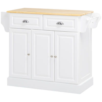 Kitchen Island Cart with Wheels Multi-Purpose Cart with 2 Drawers 3 Doors Towel Rack and Spice Rack for Dining Room 110x45x91 cm White
