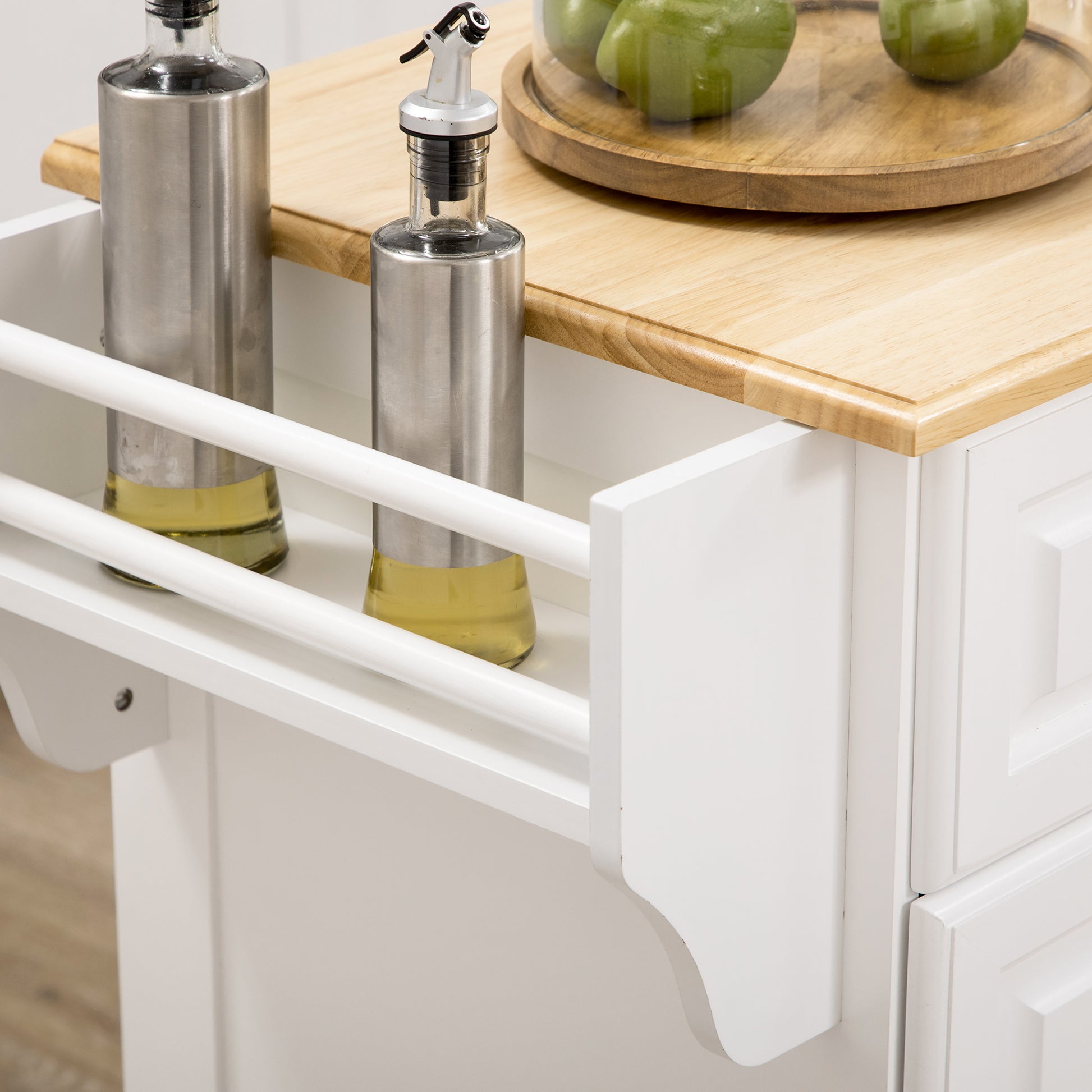 Kitchen Island Cart with Wheels Multi-Purpose Cart with 2 Drawers 3 Doors Towel Rack and Spice Rack for Dining Room 110x45x91 cm White