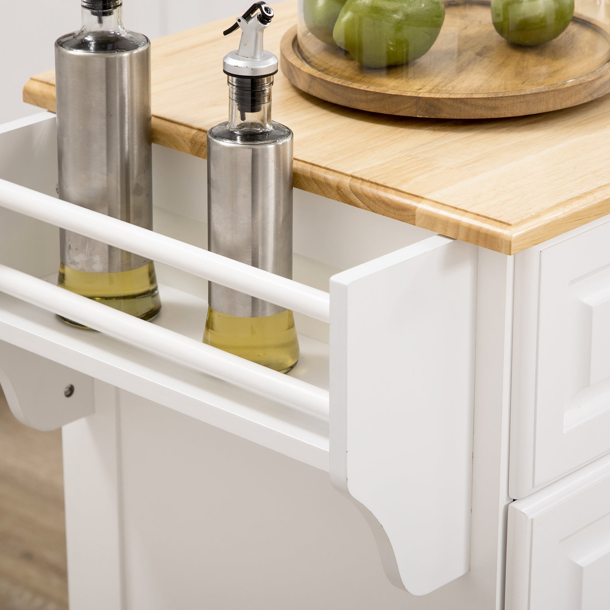Kitchen Island Cart with Wheels Multi-Purpose Cart with 2 Drawers 3 Doors Towel Rack and Spice Rack for Dining Room 110x45x91 cm White