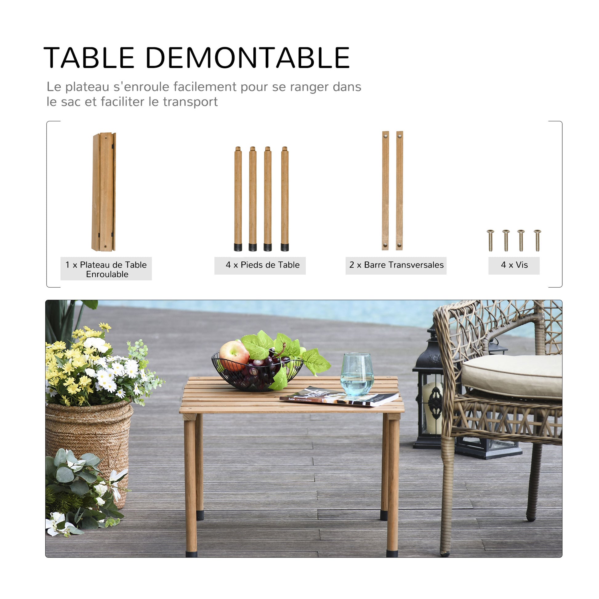 Foldable Garden Coffee Table Camping Table Slatted Plate 23"L x 23"W x 16"H Transport Bag Included Pre-Oiled Pine Wood Quick Assembly