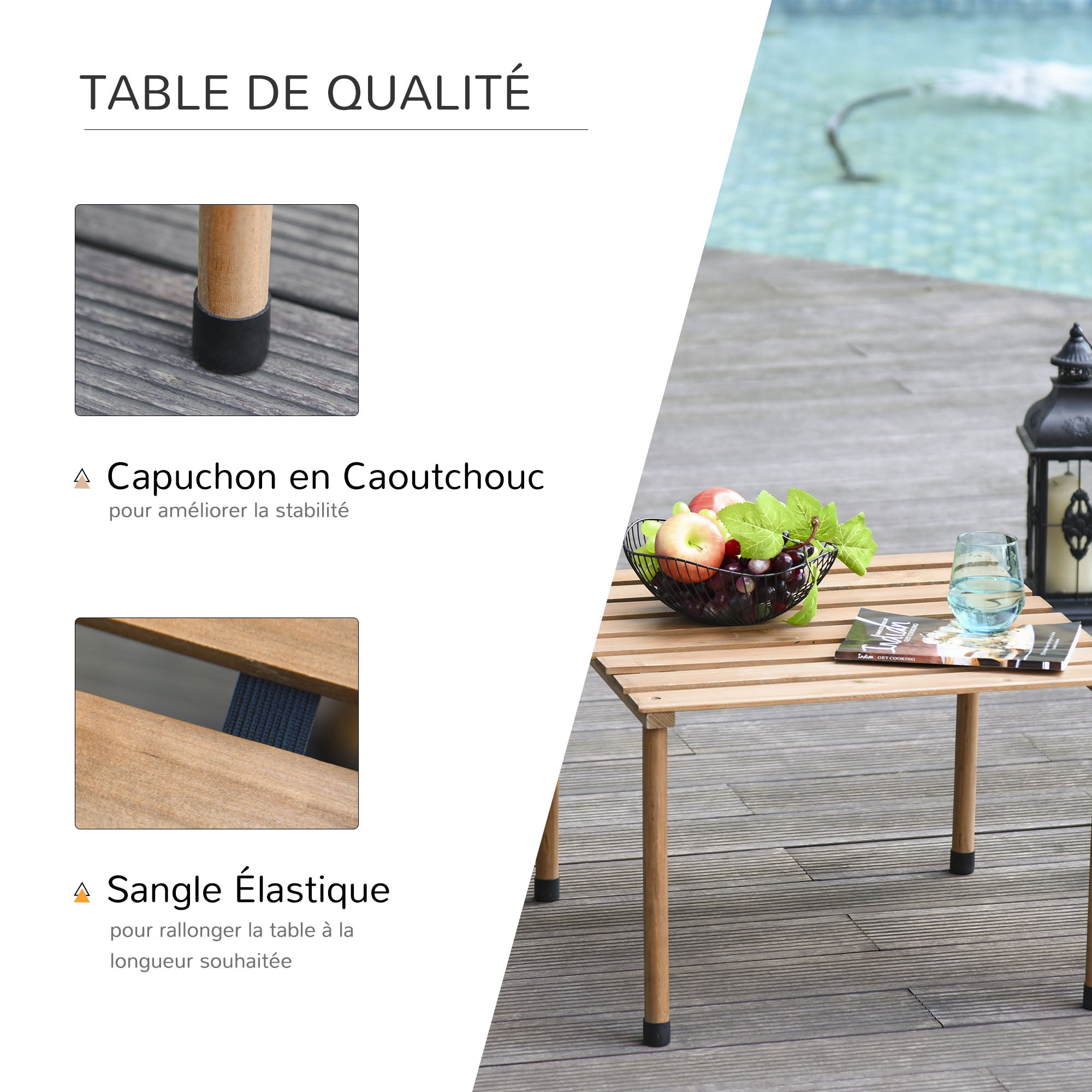 Foldable Garden Coffee Table Camping Table Slatted Plate 23"L x 23"W x 16"H Transport Bag Included Pre-Oiled Pine Wood Quick Assembly