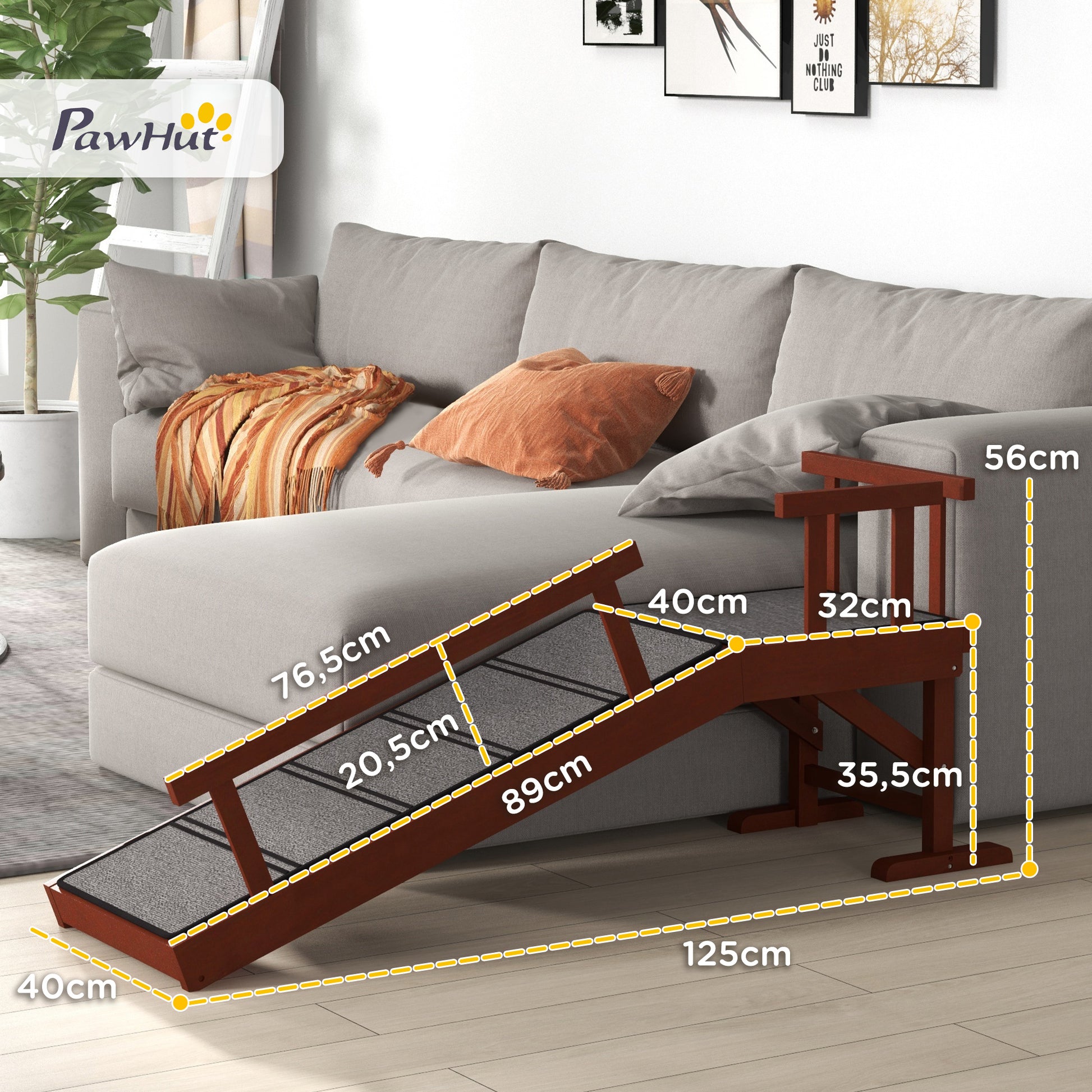 Dog Ramp Pet Ramp with Removable Railings, Non-Slip Trunk Ramp, Dog Entry Aid for Pets up to 30 kg, 125 x 40 x 56 cm, Gray
