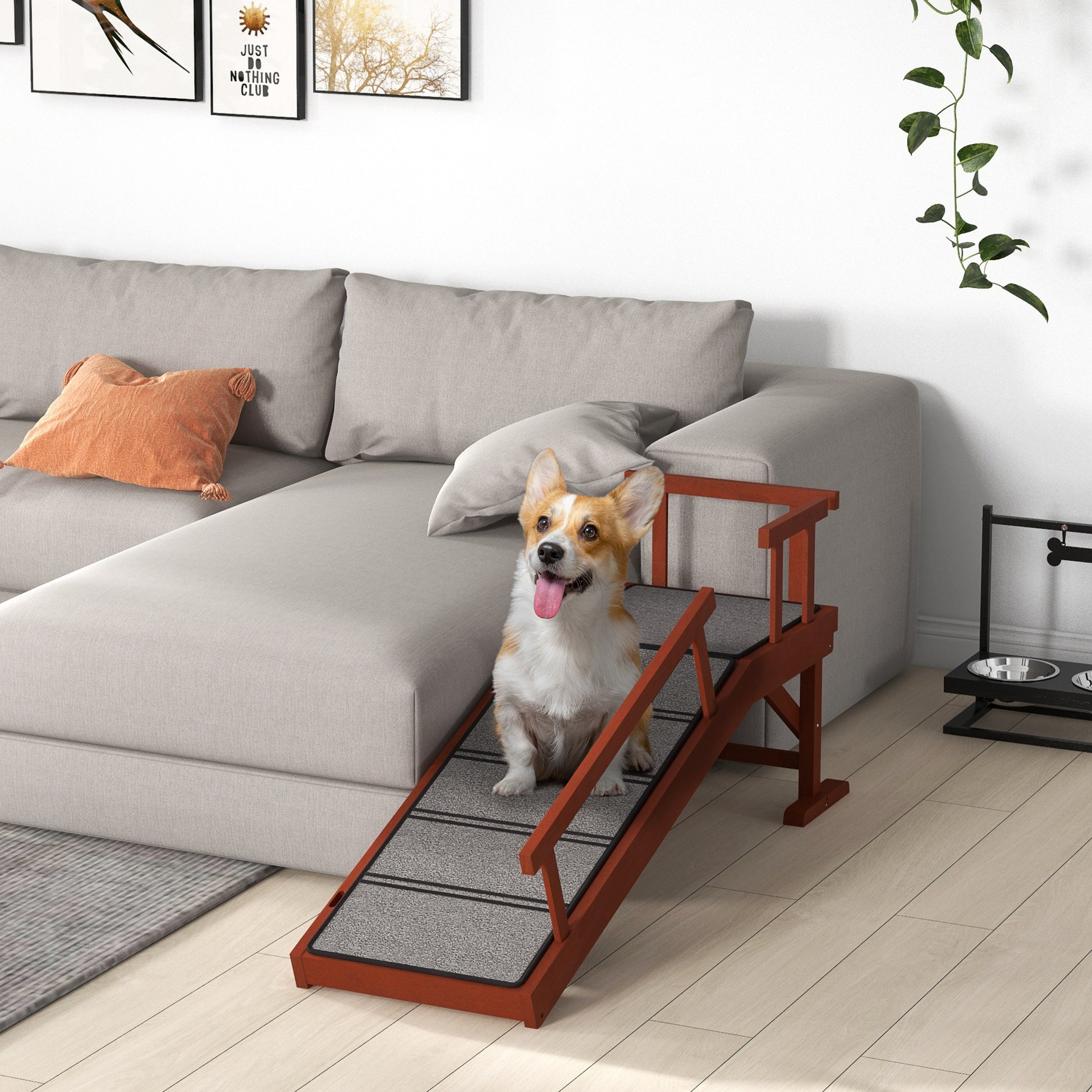 Dog Ramp Pet Ramp with Removable Railings, Non-Slip Trunk Ramp, Dog Entry Aid for Pets up to 30 kg, 125 x 40 x 56 cm, Gray