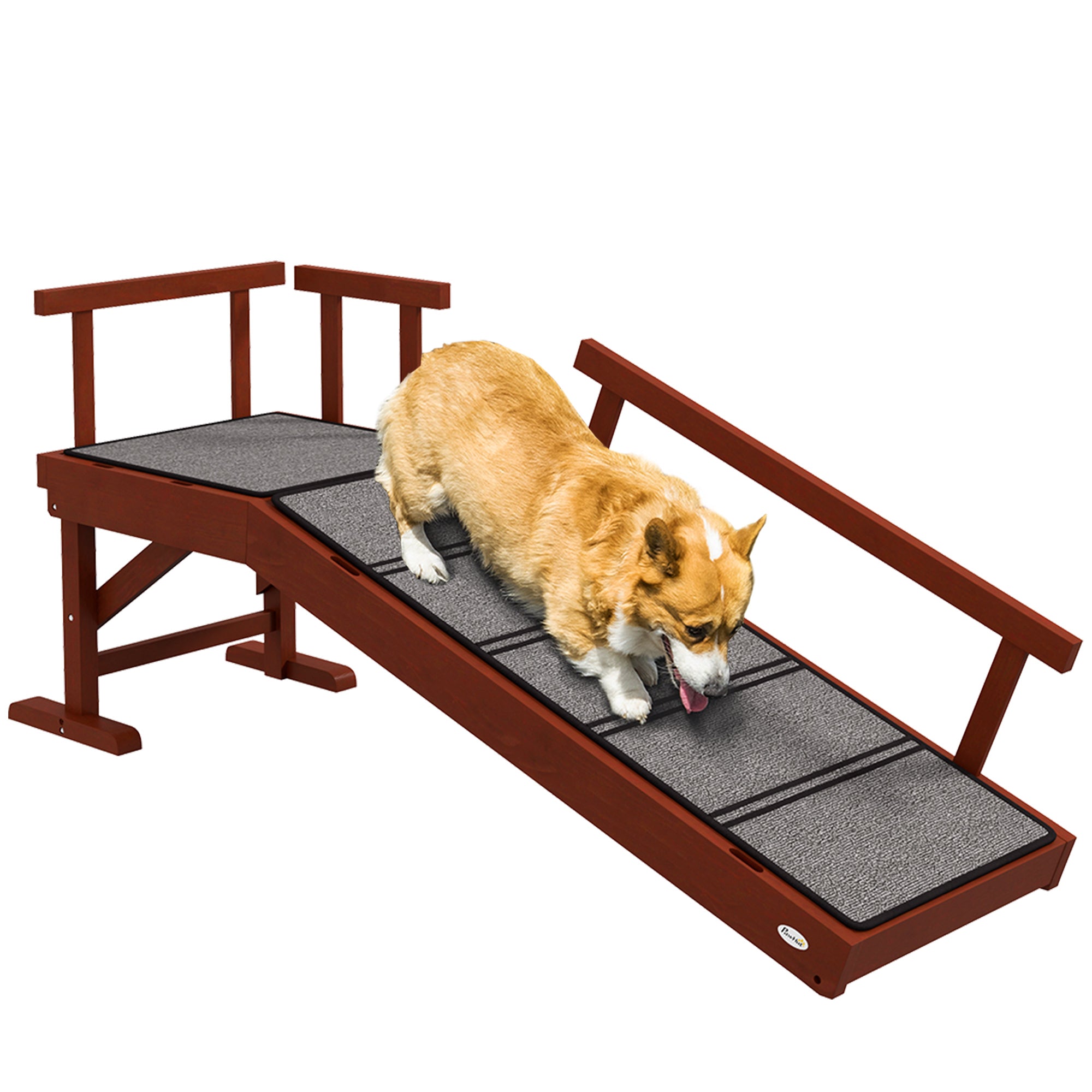 Dog Ramp Pet Ramp with Removable Railings, Non-Slip Trunk Ramp, Dog Entry Aid for Pets up to 30 kg, 125 x 40 x 56 cm, Gray