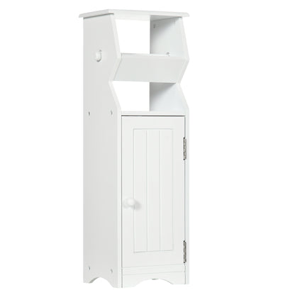 Space-Saving White MDF Bathroom Cabinet with Toilet Paper Area and Cabinet, 19x15x56 cm