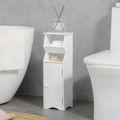Space-Saving White MDF Bathroom Cabinet with Toilet Paper Area and Cabinet, 19x15x56 cm