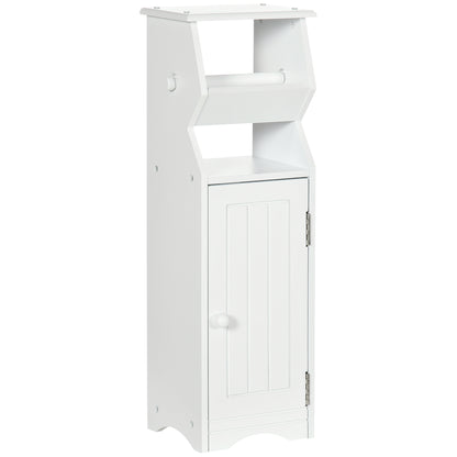 Space-Saving White MDF Bathroom Cabinet with Toilet Paper Area and Cabinet, 19x15x56 cm
