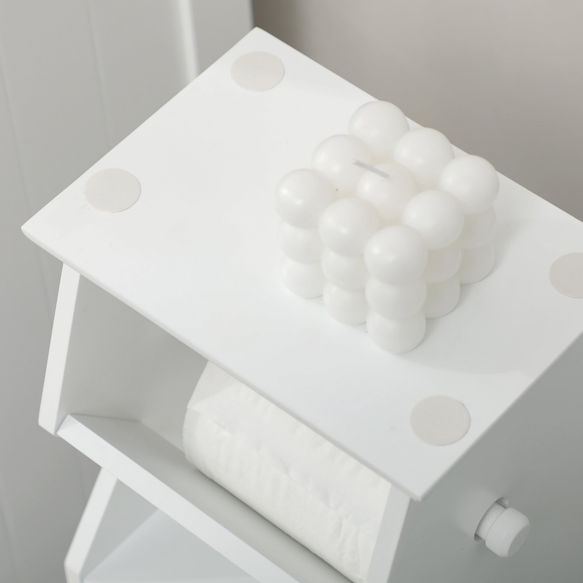 Space-Saving White MDF Bathroom Cabinet with Toilet Paper Area and Cabinet, 19x15x56 cm