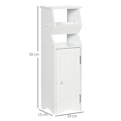 Space-Saving White MDF Bathroom Cabinet with Toilet Paper Area and Cabinet, 19x15x56 cm