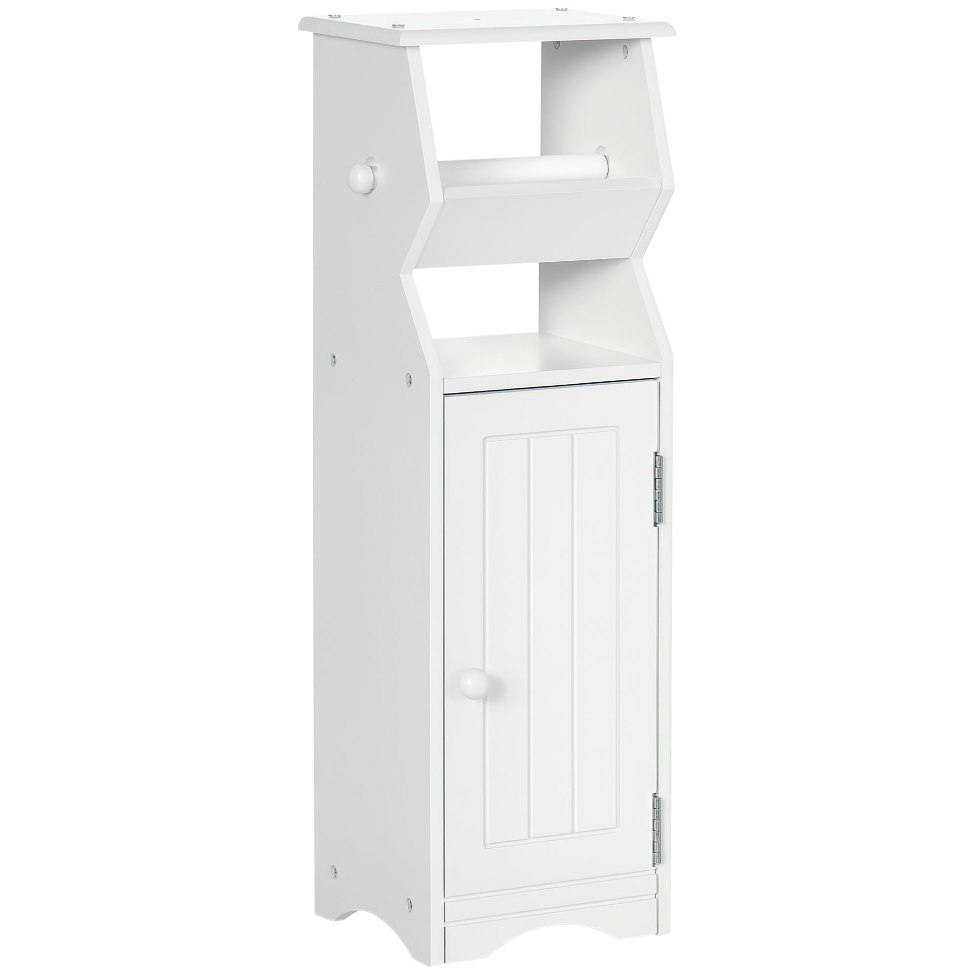 Space-Saving White MDF Bathroom Cabinet with Toilet Paper Area and Cabinet, 19x15x56 cm