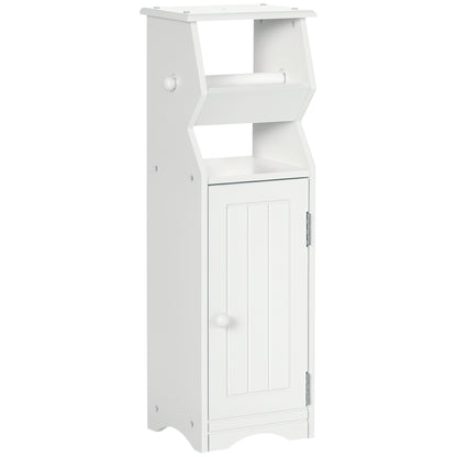 Space-Saving White MDF Bathroom Cabinet with Toilet Paper Area and Cabinet, 19x15x56 cm