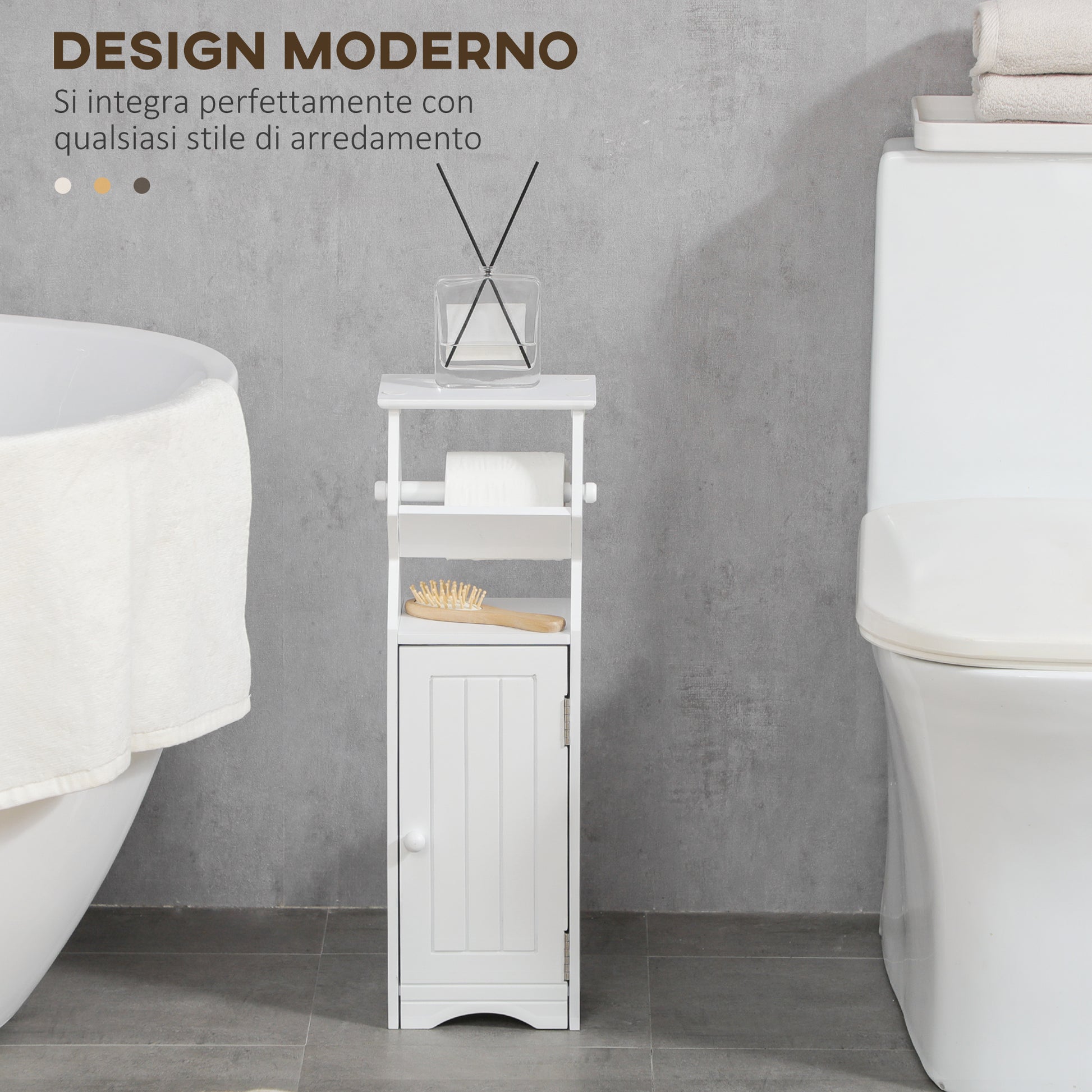 Space-Saving White MDF Bathroom Cabinet with Toilet Paper Area and Cabinet, 19x15x56 cm