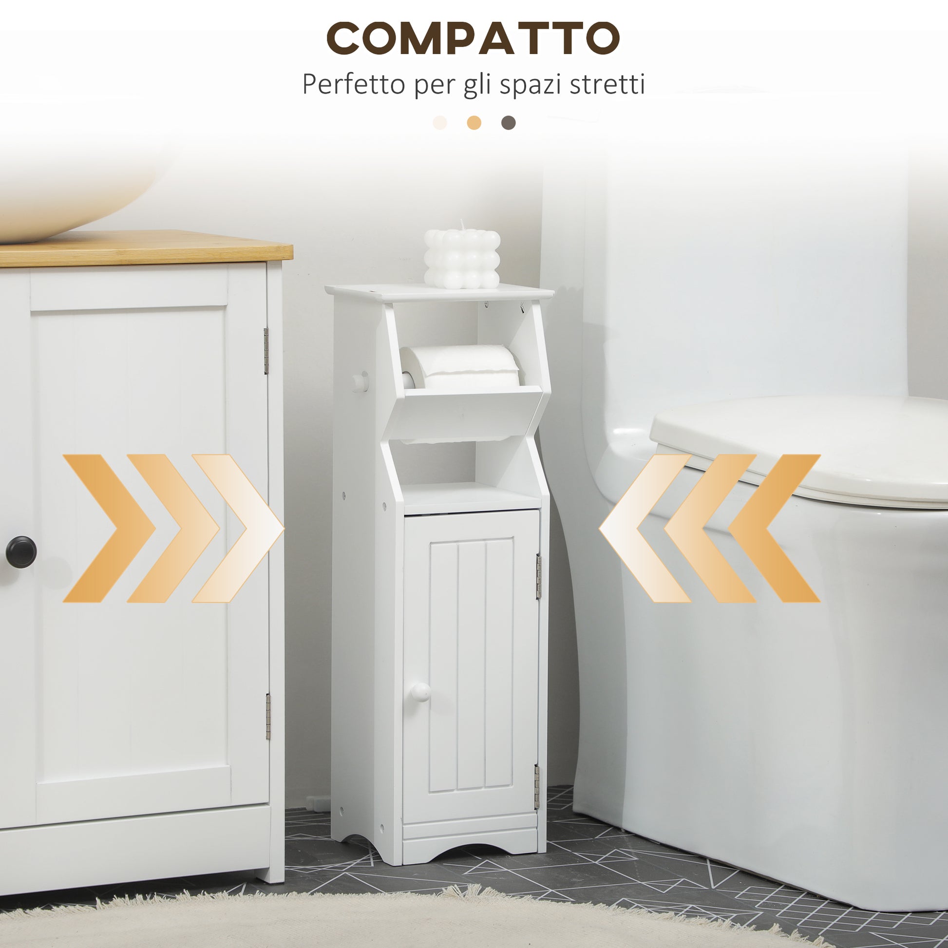 Space-Saving White MDF Bathroom Cabinet with Toilet Paper Area and Cabinet, 19x15x56 cm
