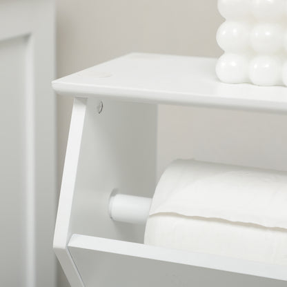 Space-Saving White MDF Bathroom Cabinet with Toilet Paper Area and Cabinet, 19x15x56 cm