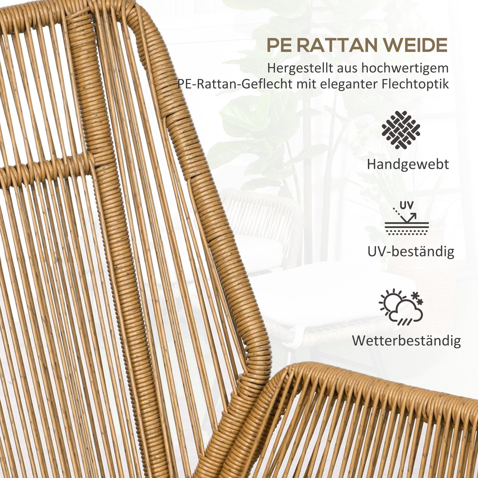 Rattan Relax Chair with Footstool Garden Chair with Adjustable Backrest Outdoor Rattan Chair with Cushions for Garden, Balcony, Steel, Polyester Natural