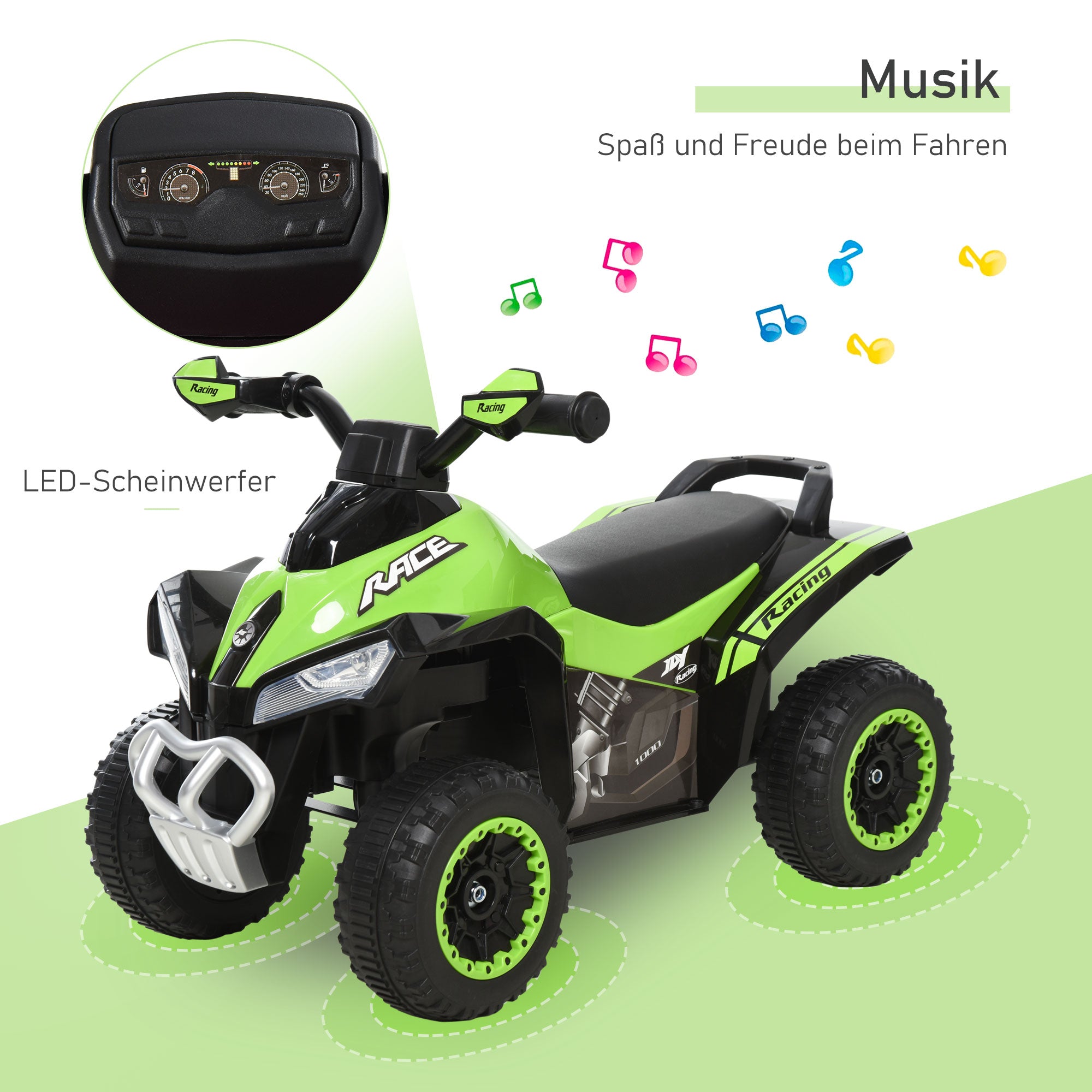 Children's Sliding Car Pedal Car with Feet Sliding Kids Car Vehicle for 18-36 Months Light Music Plastic Steel Green 67.5 x 38 x 44 cm
