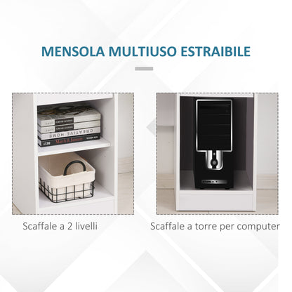 Compact Computer Desk, White Wooden Desktop PC Desk with Pull-Out Keyboard Tray and Shelves 104x48x95.5cm