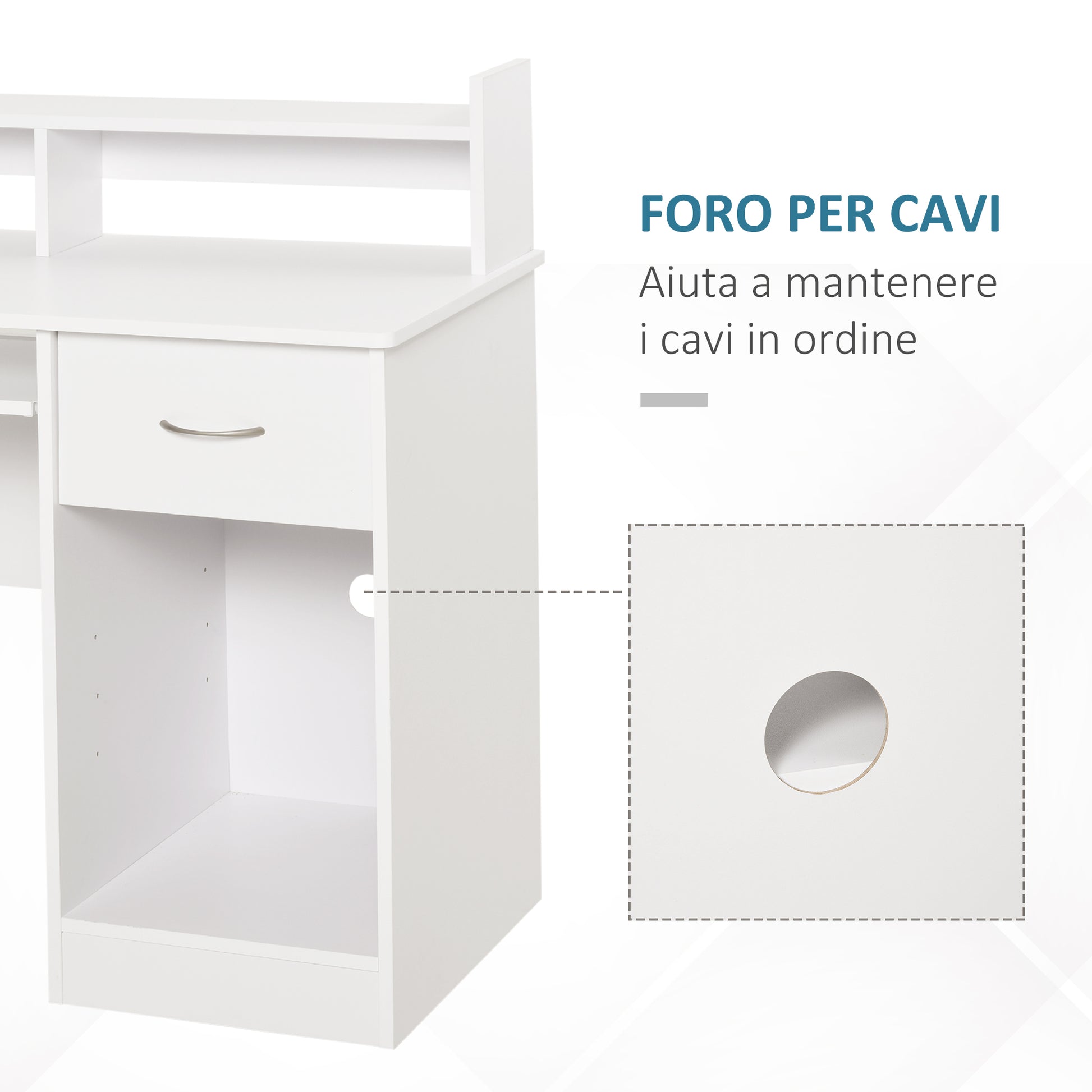 Compact Computer Desk, White Wooden Desktop PC Desk with Pull-Out Keyboard Tray and Shelves 104x48x95.5cm