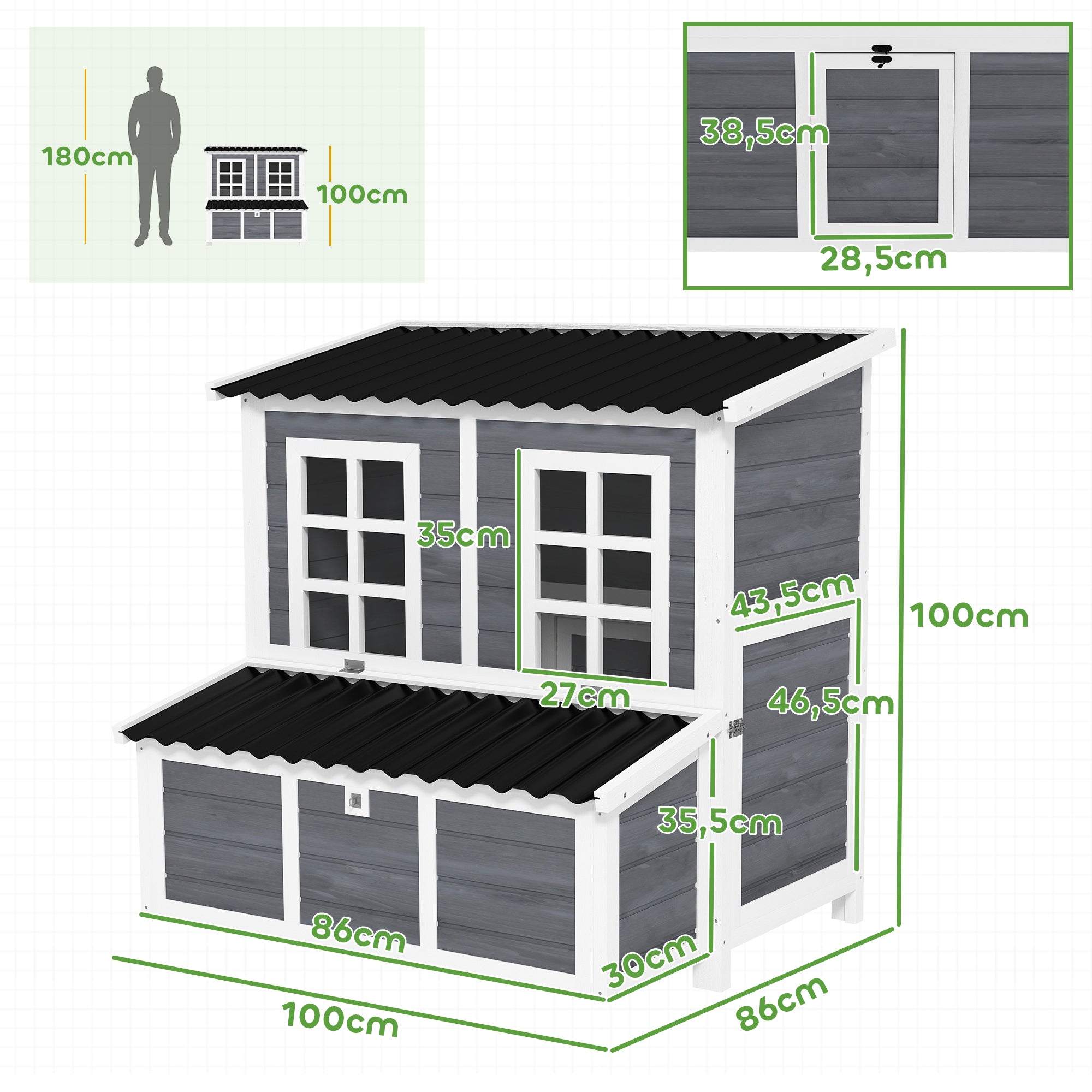 Chicken Coop made of fir wood, Chicken House with Nesting Box, Poultry House for 4-6 Chickens, Waterproof Roof, 100 x 86 x 100 cm, Light Grey