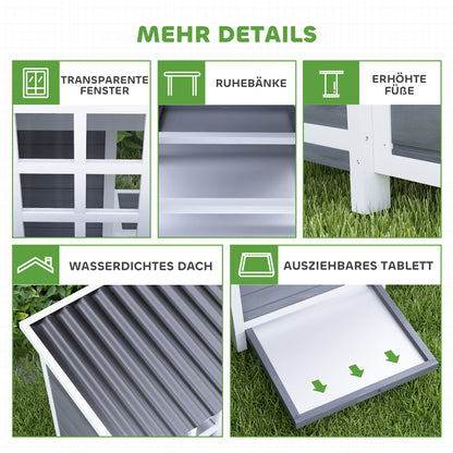 Chicken Coop made of fir wood, Chicken House with Nesting Box, Poultry House for 4-6 Chickens, Waterproof Roof, 100 x 86 x 100 cm, Light Grey