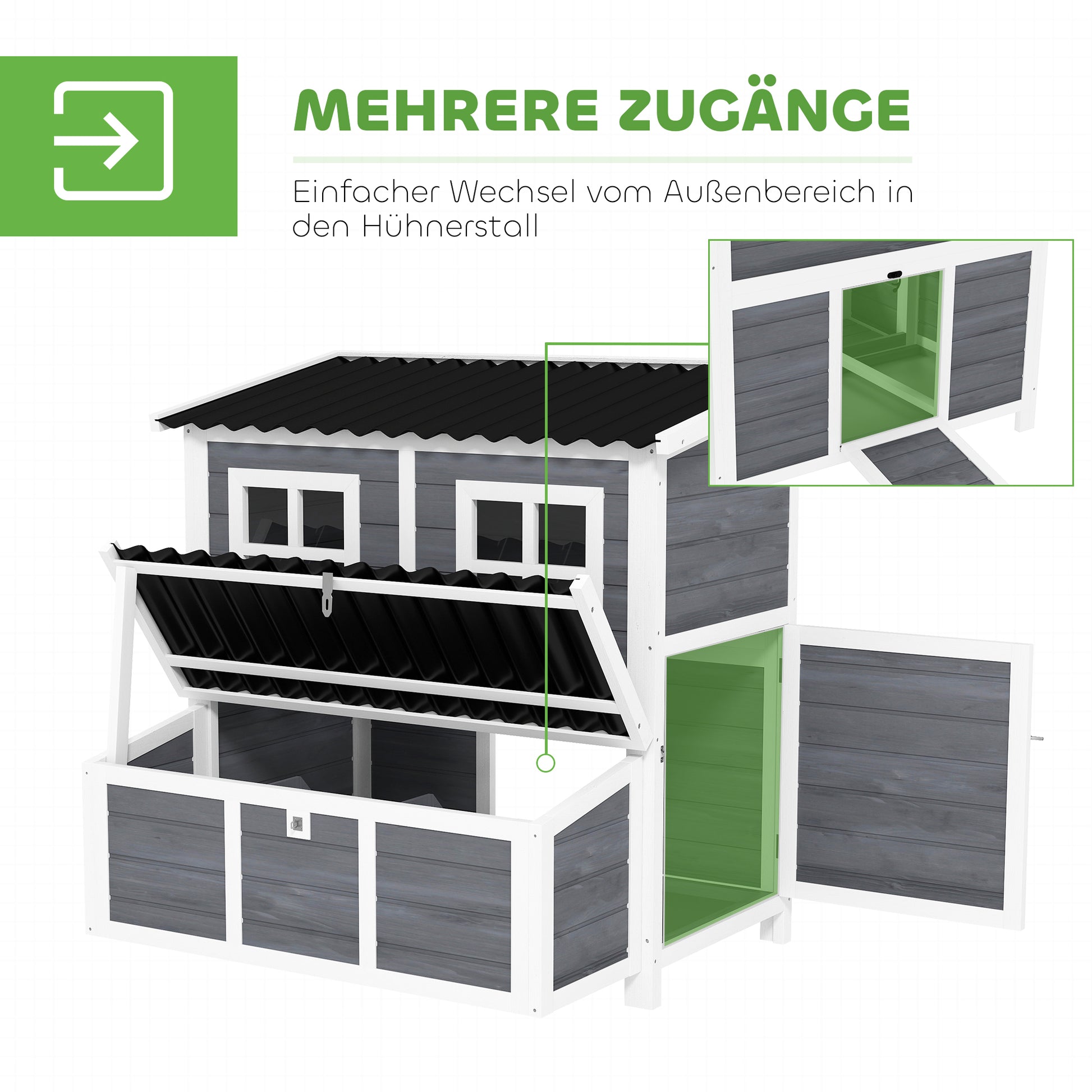 Chicken Coop made of fir wood, Chicken House with Nesting Box, Poultry House for 4-6 Chickens, Waterproof Roof, 100 x 86 x 100 cm, Light Grey