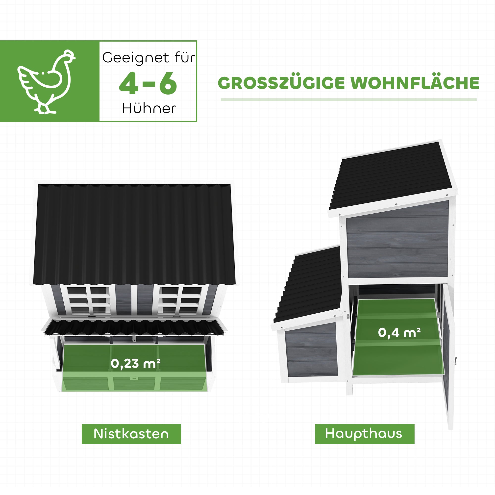 Chicken Coop made of fir wood, Chicken House with Nesting Box, Poultry House for 4-6 Chickens, Waterproof Roof, 100 x 86 x 100 cm, Light Grey