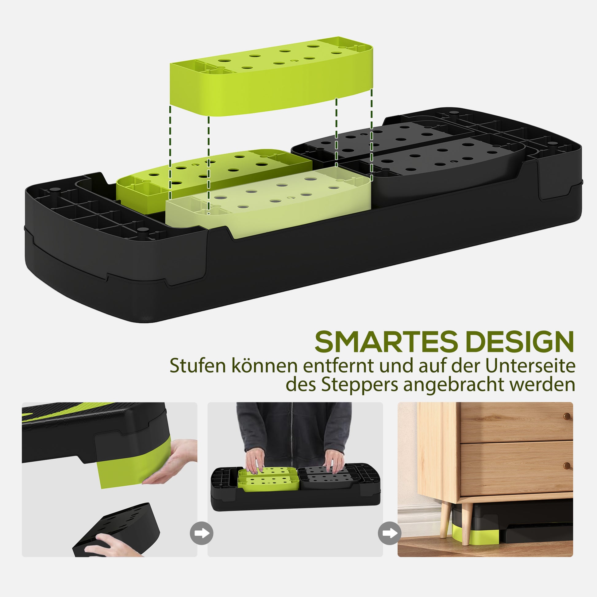 Aerobic Stepper Adjustable Height with 3 Levels (10/15/20 cm) Fitness Home Trainer for Indoor Outdoor Capacity up to 150 kg Green
