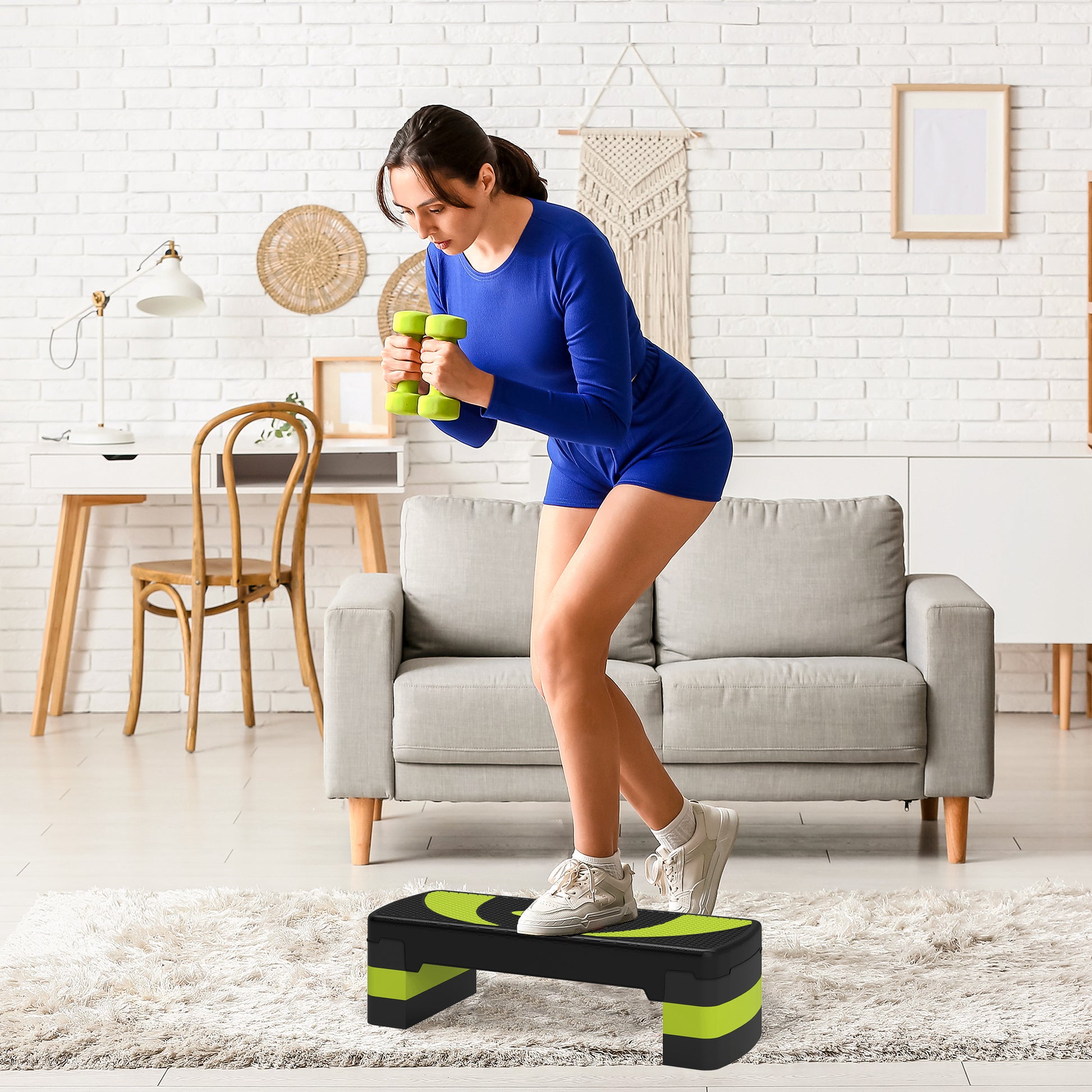 Aerobic Stepper Adjustable Height with 3 Levels (10/15/20 cm) Fitness Home Trainer for Indoor Outdoor Capacity up to 150 kg Green