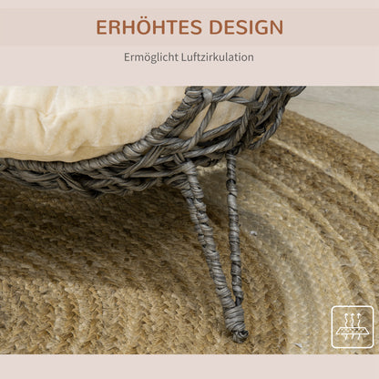 Cat House made of Rattan with Cushion Cat Sleeping Place Cat Cave with Elevated Feet Silver Gray Ø52 x 58 cm