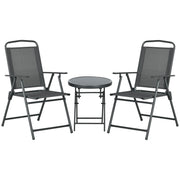 3-Piece Bistro Set Made of Metal Weatherproof Garden Furniture Set with Foldable Glass Table Garden Chairs Outdoor Balcony Furniture Set Seating Group Balcony Set Garden Dining Set Dark Gray