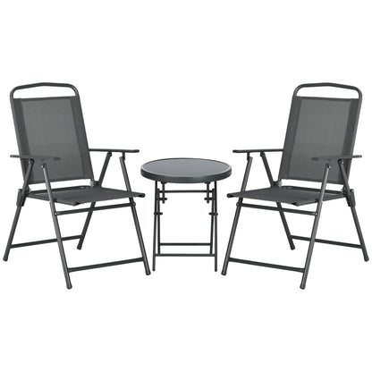 3-Piece Bistro Set Made of Metal Weatherproof Garden Furniture Set with Foldable Glass Table Garden Chairs Outdoor Balcony Furniture Set Seating Group Balcony Set Garden Dining Set Dark Gray