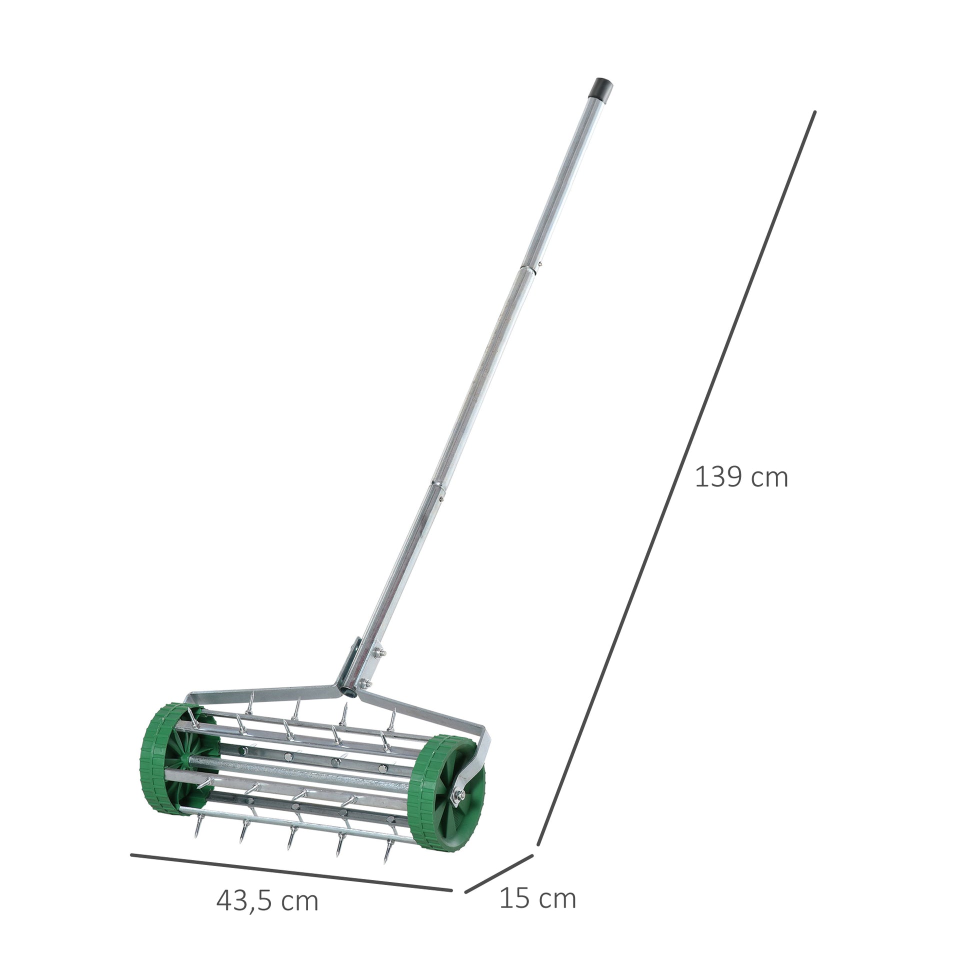 Lawn Aerator Roller with Telescopic Handle 98L x 45W x 87H cm Green