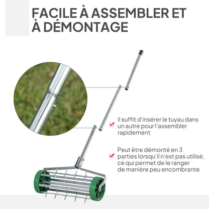 Lawn Aerator Roller with Telescopic Handle 98L x 45W x 87H cm Green