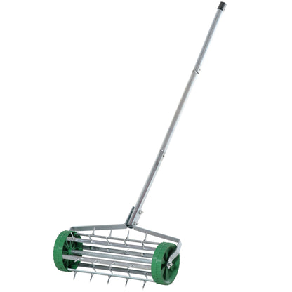 Lawn Aerator Roller with Telescopic Handle 98L x 45W x 87H cm Green