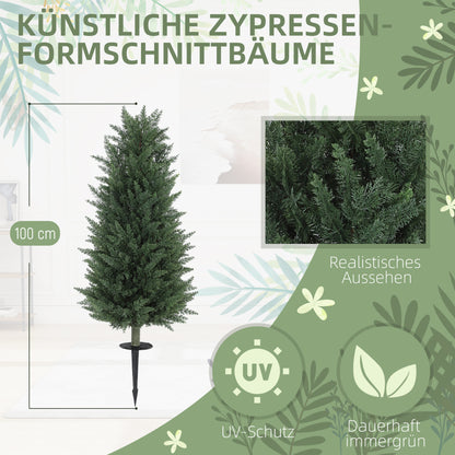 Artificial Cypress 2-Piece Set with Ground Stake 100 cm Plastic Artificial Plant, Artificial Plants, Artificial Tree Like Real Decoration for Office Living Room Bedroom Garden