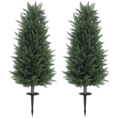 Artificial Cypress 2-Piece Set with Ground Stake 100 cm Plastic Artificial Plant, Artificial Plants, Artificial Tree Like Real Decoration for Office Living Room Bedroom Garden
