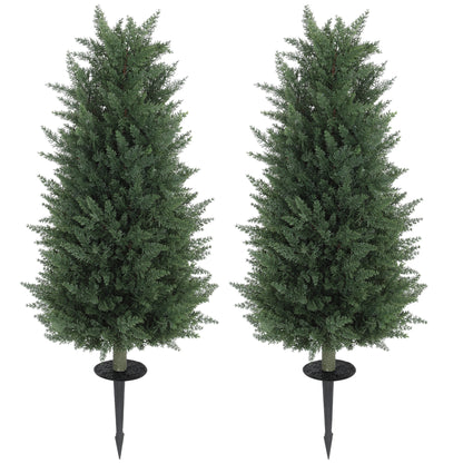 Artificial Cypress 2-Piece Set with Ground Stake 100 cm Plastic Artificial Plant, Artificial Plants, Artificial Tree Like Real Decoration for Office Living Room Bedroom Garden