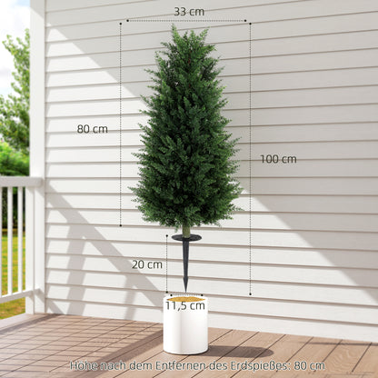 Artificial Cypress 2-Piece Set with Ground Stake 100 cm Plastic Artificial Plant, Artificial Plants, Artificial Tree Like Real Decoration for Office Living Room Bedroom Garden