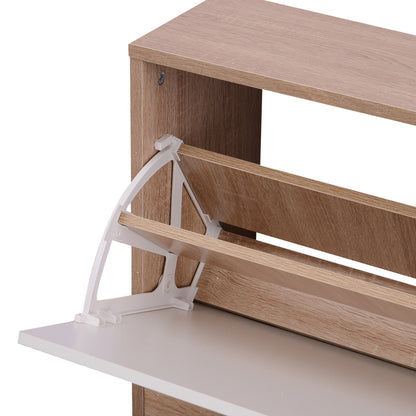 3-Piece Entryway Furniture Set with Shoe Bench, Wall Coat Rack, and Mirror, Wooden Wardrobe for Bedroom and Hallway, 80x27x46.5 cm in Wood Color and White