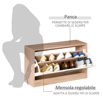 3-Piece Entryway Furniture Set with Shoe Bench, Wall Coat Rack, and Mirror, Wooden Wardrobe for Bedroom and Hallway, 80x27x46.5 cm in Wood Color and White