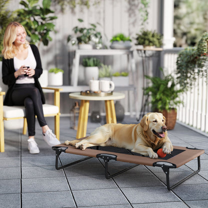 Elevated Foldable Dog Bed Pet Bed, Outdoor Dog Lounger with Net Design, Breathable, for Large Dogs Coffee Oxford 107 x 61 x 20 cm