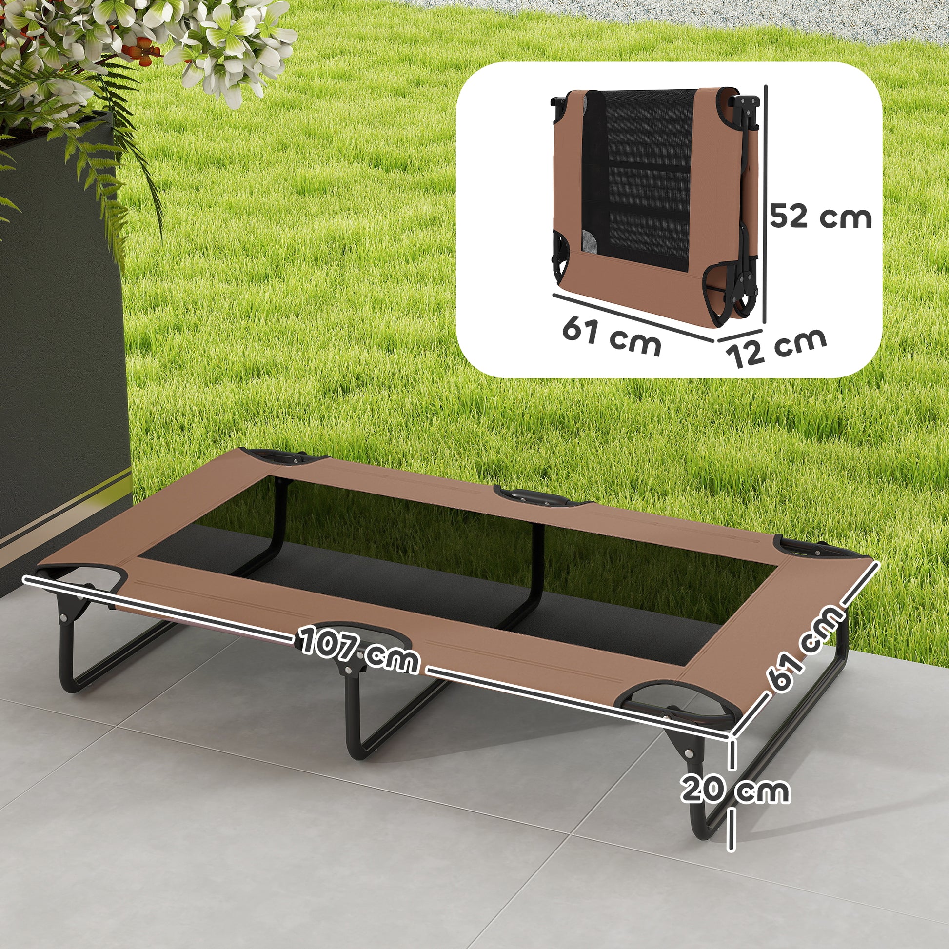 Elevated Foldable Dog Bed Pet Bed, Outdoor Dog Lounger with Net Design, Breathable, for Large Dogs Coffee Oxford 107 x 61 x 20 cm