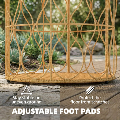 Side Table, 19.7-inch Round Weatherproof Garden Table with Rattan Look, Acacia Wood Top, Adjustable Feet, 176 lb Capacity, Bistro Table for Garden Terrace Balcony — Teak