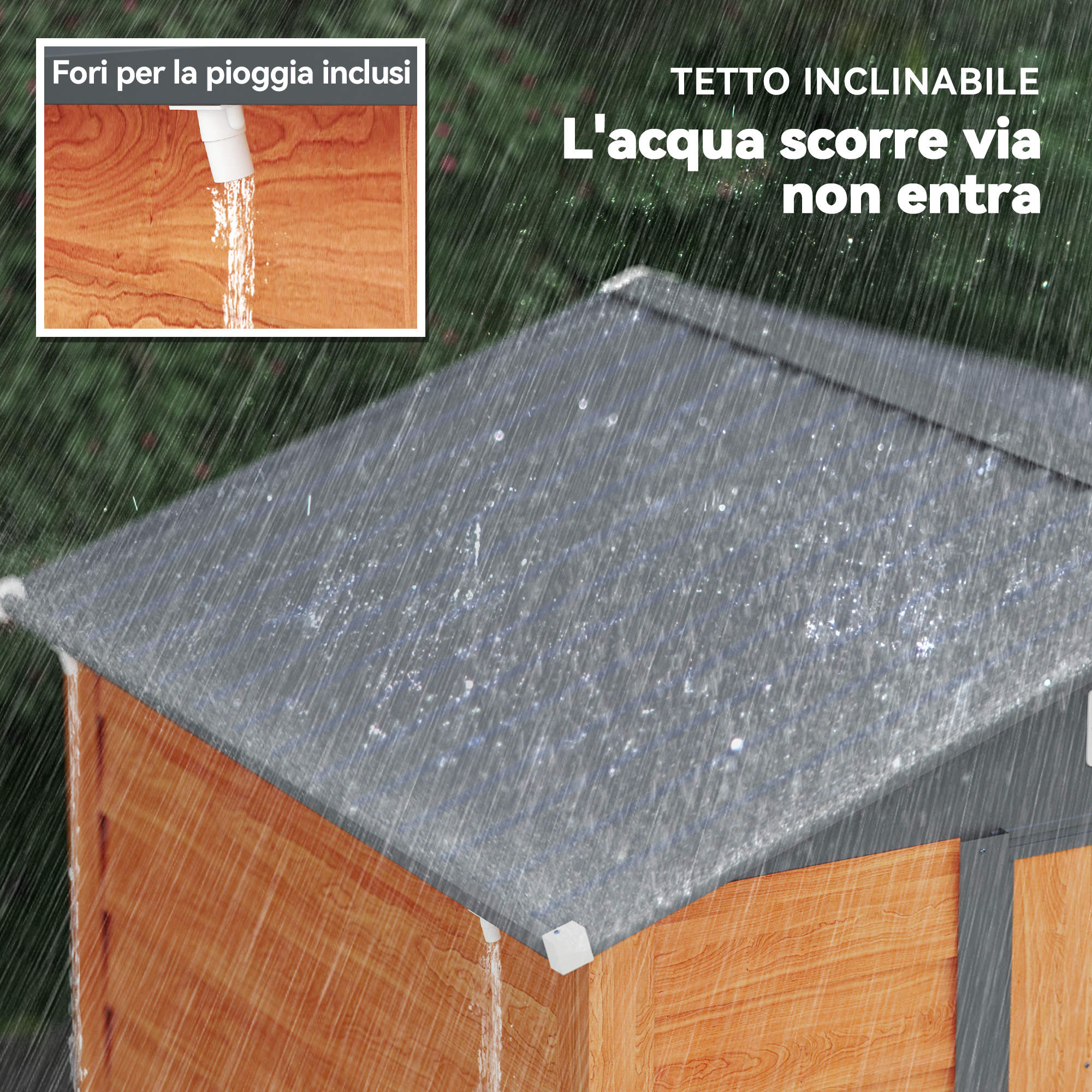 2.68m² Garden Shed in Galvanized Steel with Drainage Holes Air Vents, Tool Shed with Sloping Roof, Double Lockable Sliding Doors, Wood Effect Design, Brown