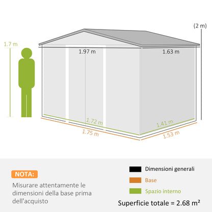 2.68m² Garden Shed in Galvanized Steel with Drainage Holes Air Vents, Tool Shed with Sloping Roof, Double Lockable Sliding Doors, Wood Effect Design, Brown