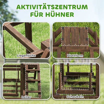 Wooden Chicken Activity Shelf, Chicken Playground with Chicken Perches, Swing, Ladder, Platforms Chicken Climbing Frame for 3 Chickens Brown