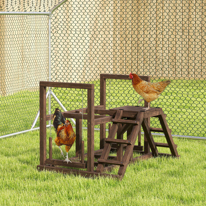 Wooden Chicken Activity Shelf, Chicken Playground with Chicken Perches, Swing, Ladder, Platforms Chicken Climbing Frame for 3 Chickens Brown